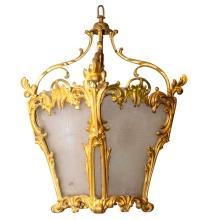 Antique Louis XVI Style Dore Bronze & Glass Lantern