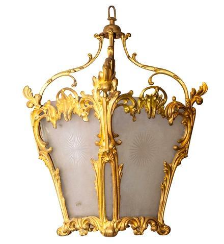 Antique Louis XVI Style Dore Bronze & Glass Lantern