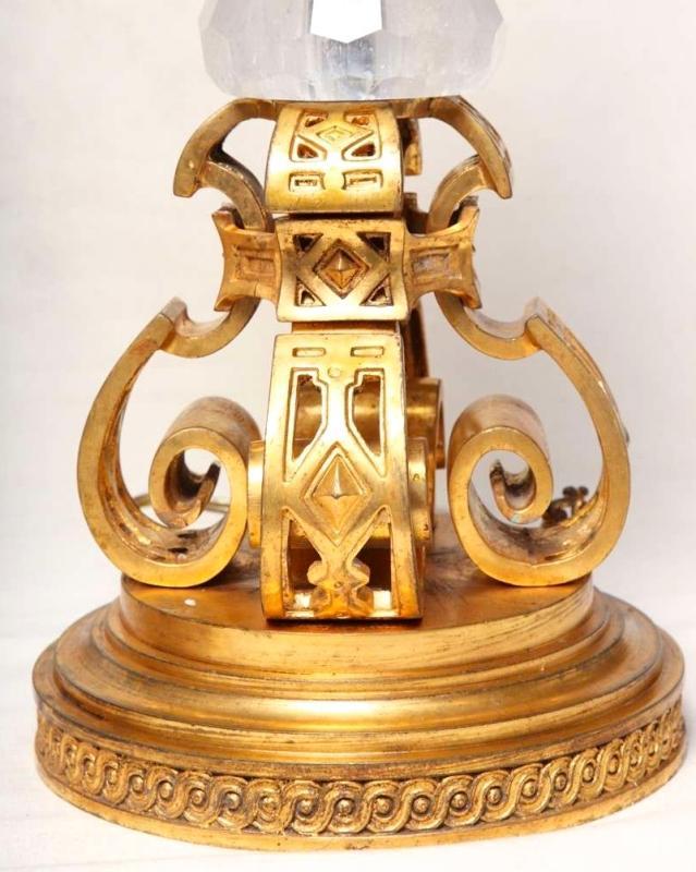 Pair Vintage Neo Gothic Gilt Bronze and Rock Crystal Table Lamps