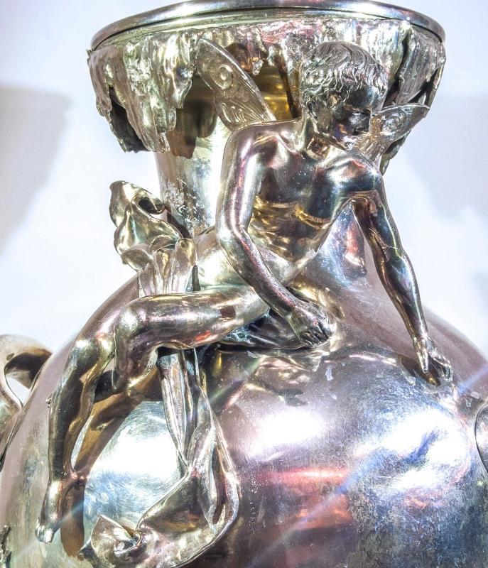 Mythological Cupid & Psyche Figural Silverplated Vases