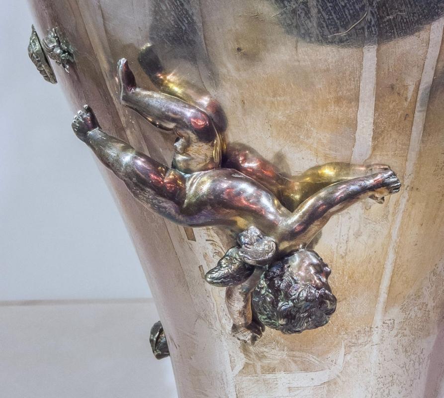 Mythological Cupid & Psyche Figural Silverplated Vases