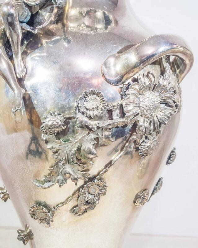 Mythological Cupid & Psyche Figural Silverplated Vases