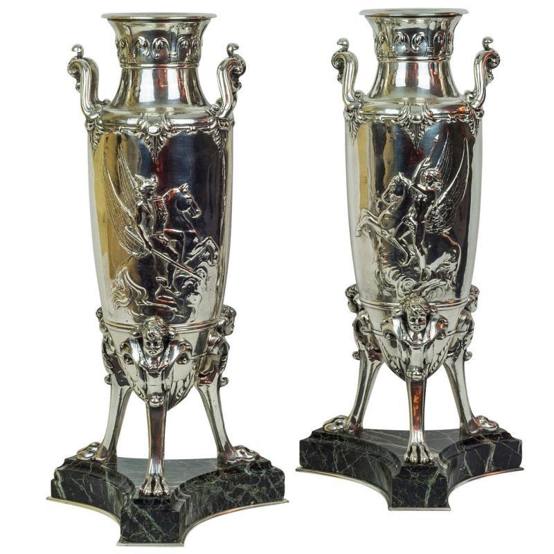 Neoclassical Greek Revival Silverplated Vases