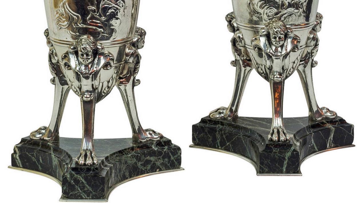Neoclassical Greek Revival Silverplated Vases