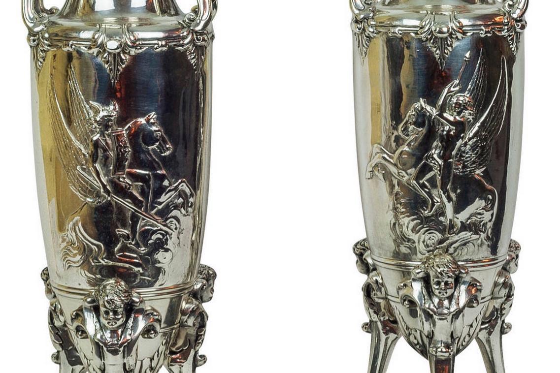 Neoclassical Greek Revival Silverplated Vases
