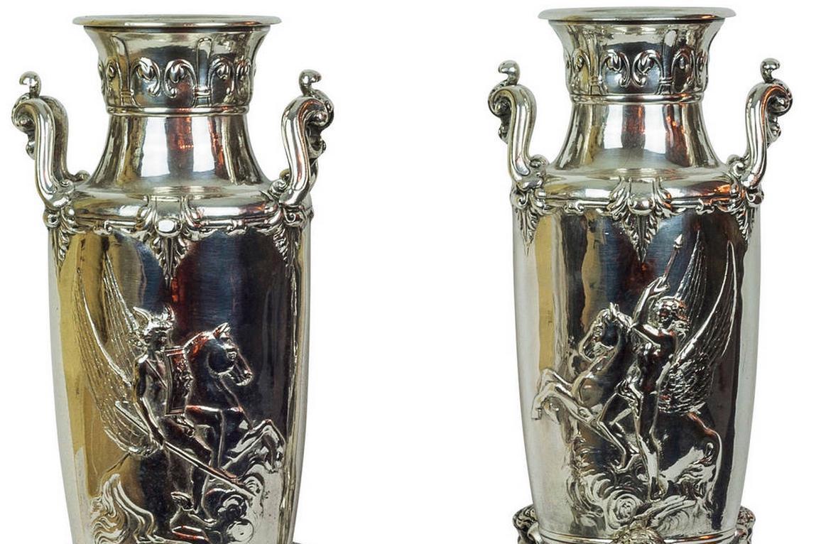 Neoclassical Greek Revival Silverplated Vases