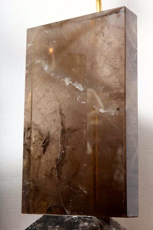 Pair Contemporary Smoke Colored Quartz Rock Crystal Table Lamps