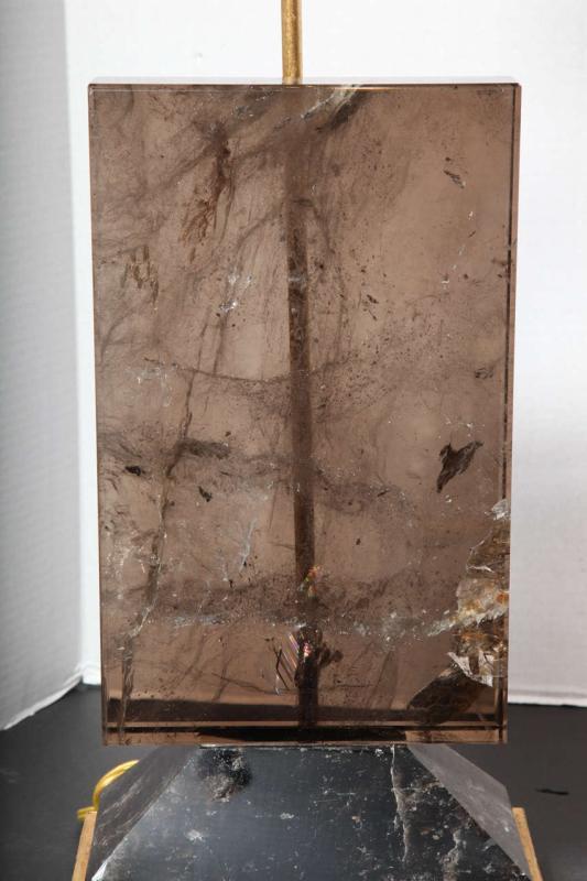 Pair Contemporary Smoke Colored Quartz Rock Crystal Table Lamps