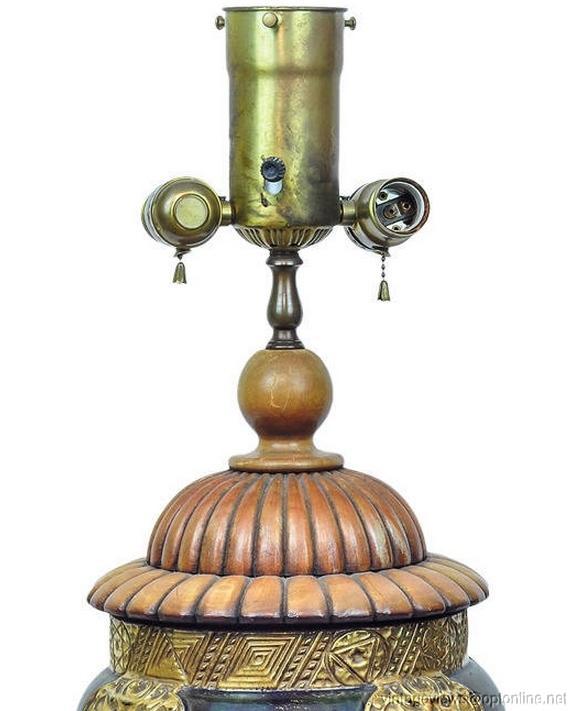 Antique Iridescent Blue Glazed Pottery Vase Lamp