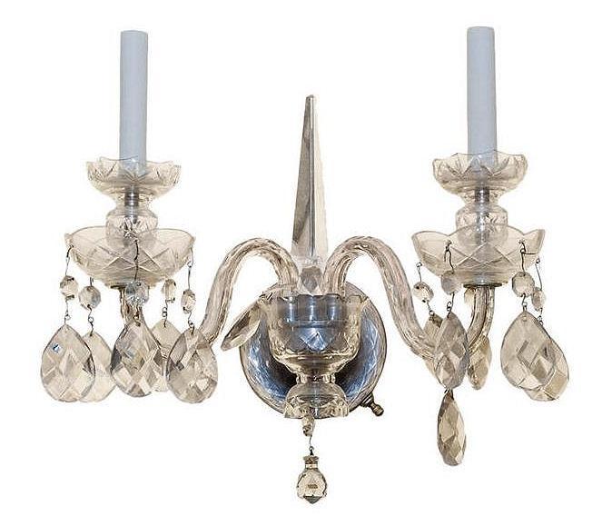 Set of Four (4) Antique Cut Crystal English Georgian Style Sconces
