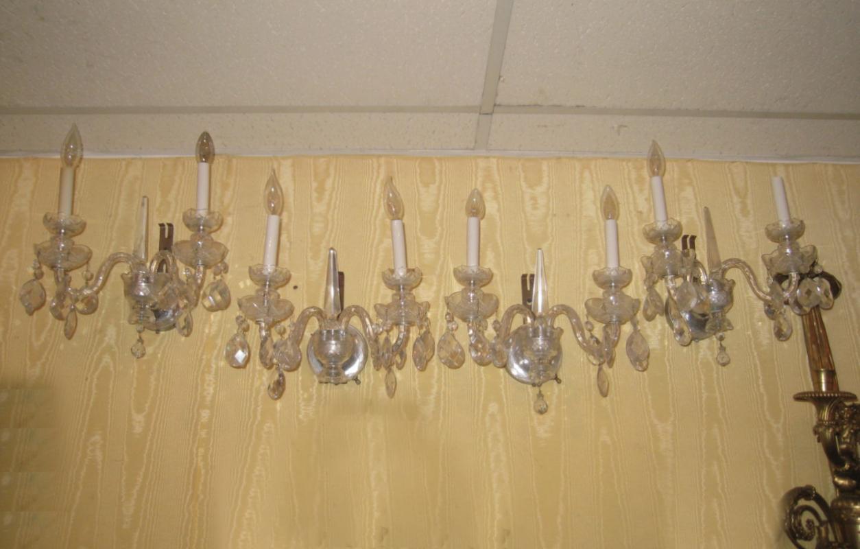 Set of Four (4) Antique Cut Crystal English Georgian Style Sconces