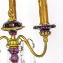 Pair Mid Century French Gilt Metal Amethyst Glass Candelabra Lamps