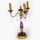 Pair Mid Century French Gilt Metal Amethyst Glass Candelabra Lamps