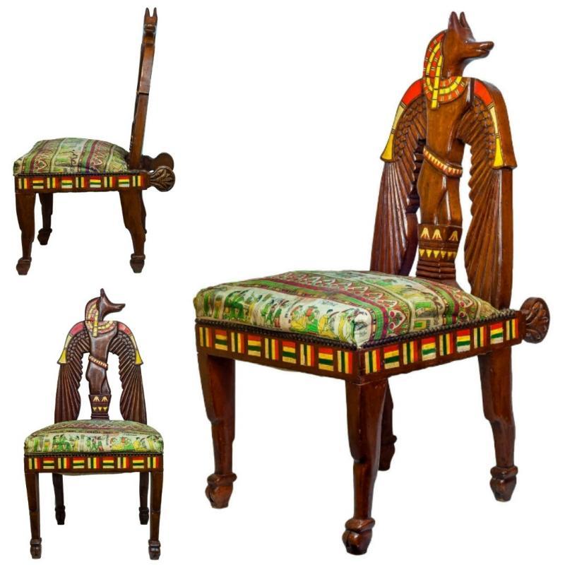 Antique Egyptian Revival Polychrome Painted Side Chair