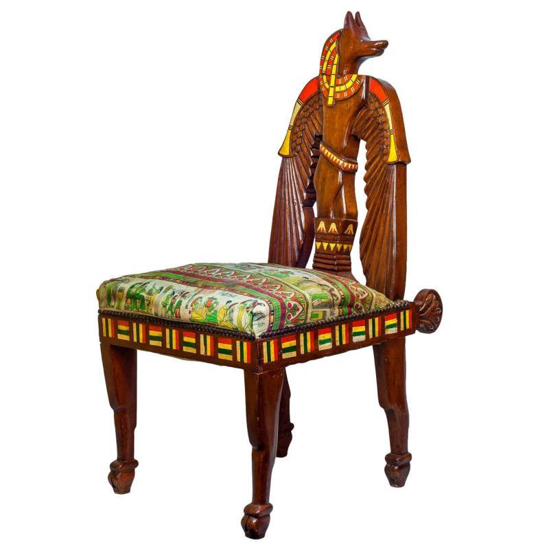 Antique Egyptian Revival Polychrome Painted Side Chair