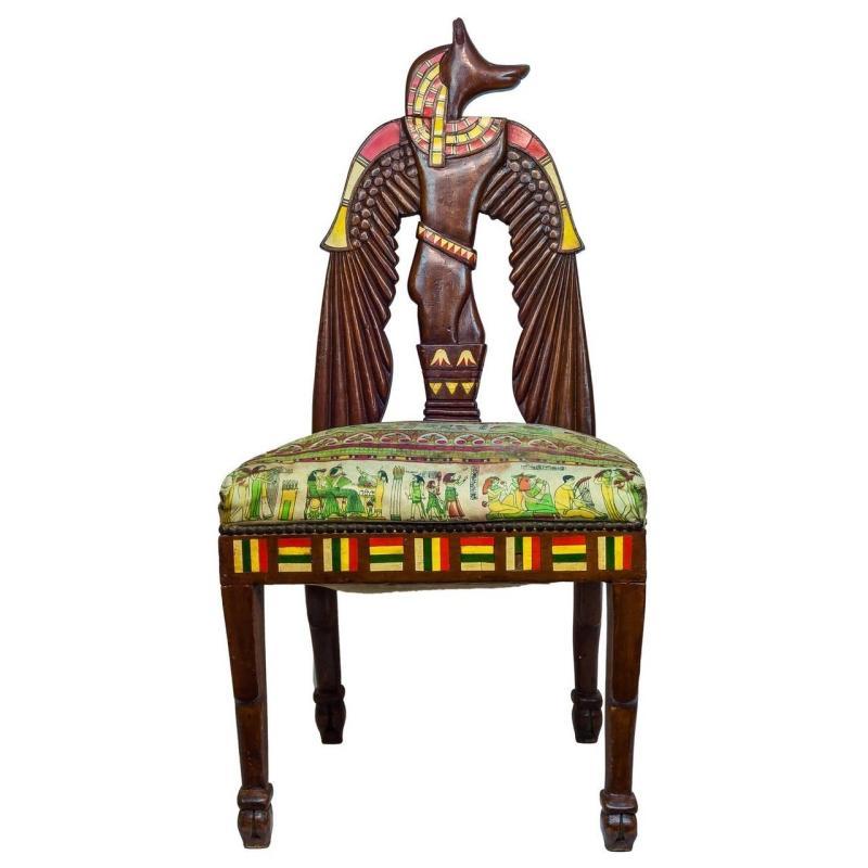 Antique Egyptian Revival Polychrome Painted Side Chair