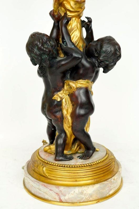 Pair Antique Edward Caldwell Gilt Bronze Neoclassical Candelabra Table Lamps