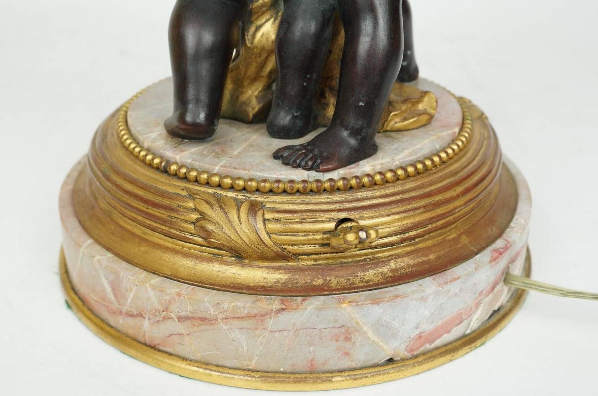 Pair Antique Edward Caldwell Gilt Bronze Neoclassical Candelabra Table Lamps