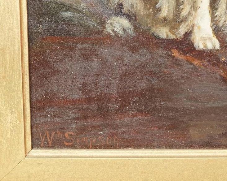 Pair William Simpson (1866-1909) Oil Paintings of King Charles Spaniel Dogs