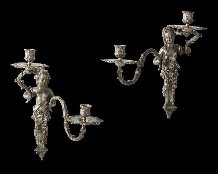 Pair Antique French Regence Style Sconces in Manner of Andre Charles Boulle