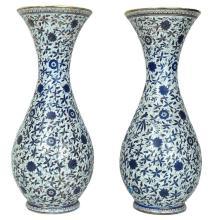Pair Enameled and Parcel Gilt Pair Shaped Chinese Famile Verte Porcelain Vases