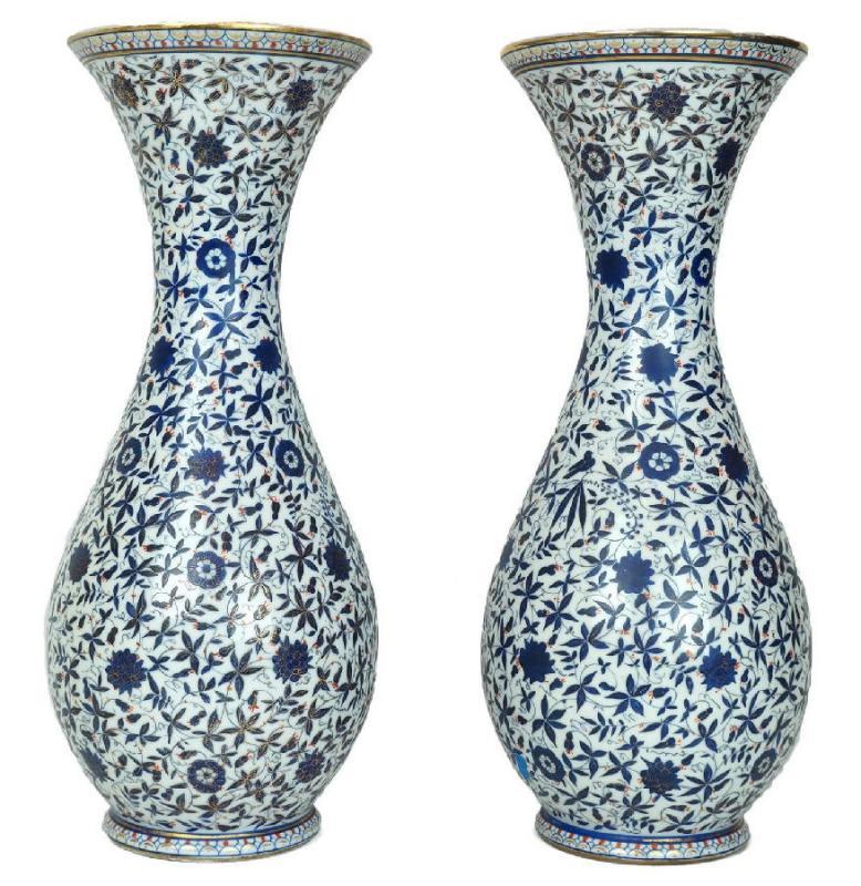Pair Enameled and Parcel Gilt Pair Shaped Chinese Famile Verte Porcelain Vases