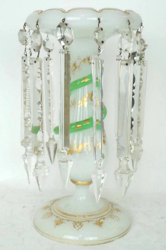 Pair Antique French Opaline Glass Luster Candleholders