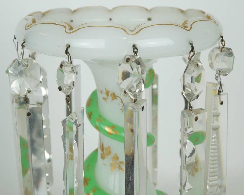Pair Antique French Opaline Glass Luster Candleholders