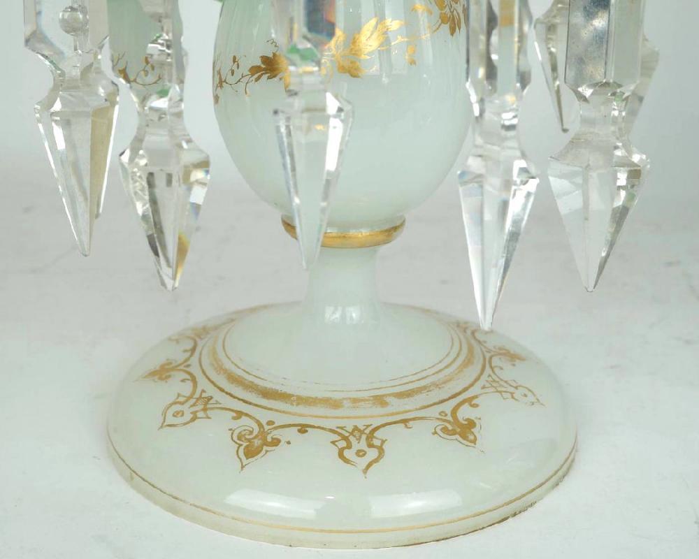 Pair Antique French Opaline Glass Luster Candleholders