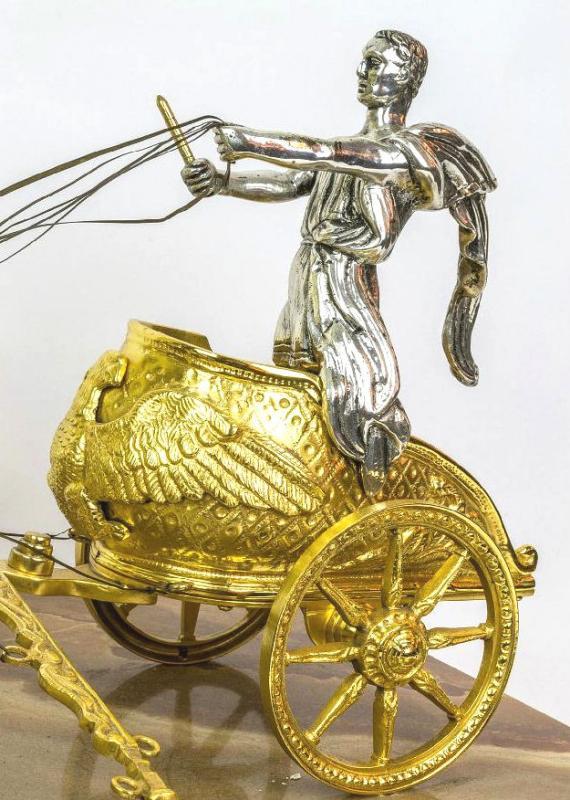 Silvered and Gilt Bronze Roman Chariot Warrior Sculpture