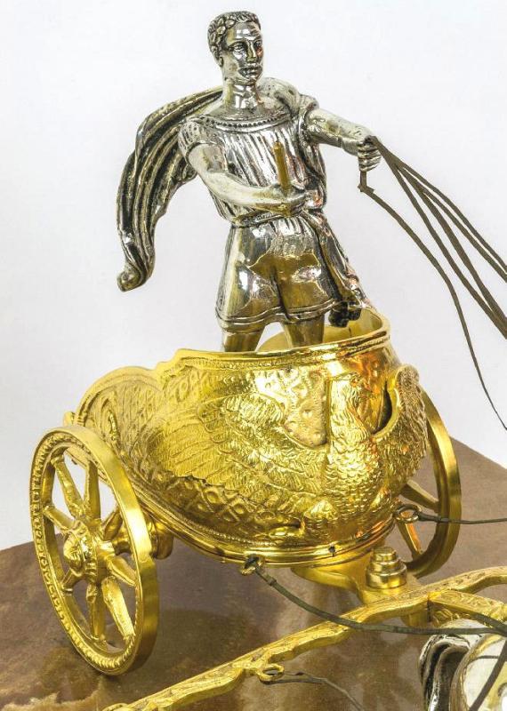 Silvered and Gilt Bronze Roman Chariot Warrior Sculpture