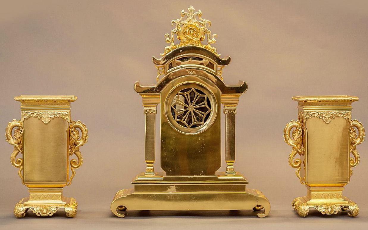 Antique Oriental Aesthetic Period Bronze Clock
