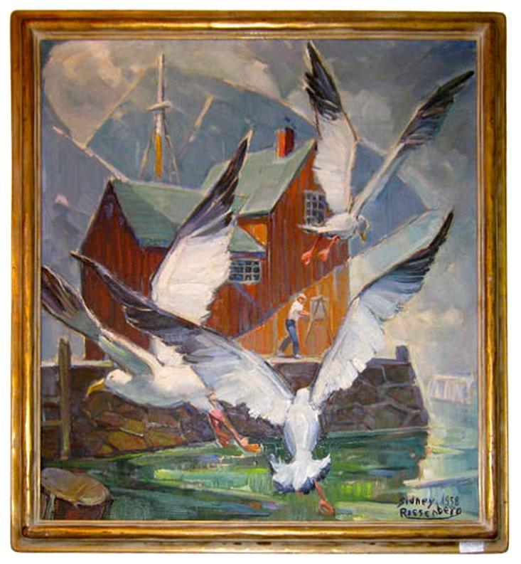 Rockport Motif #1 Mid-Century Modern Oil Painting by Sidney Riesenberg