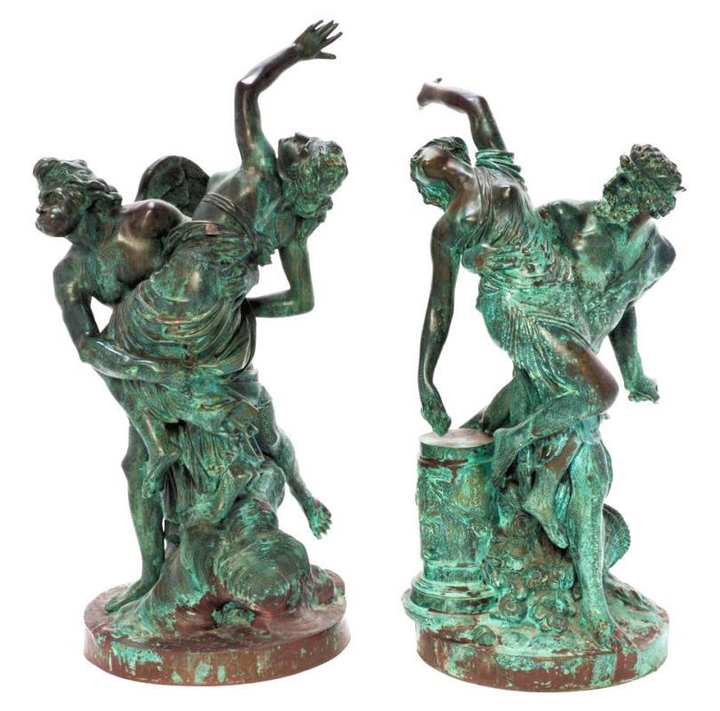Pair Verdigris Bronze Sculptures of Roman & Greek Gods After Louis Simon Boizot