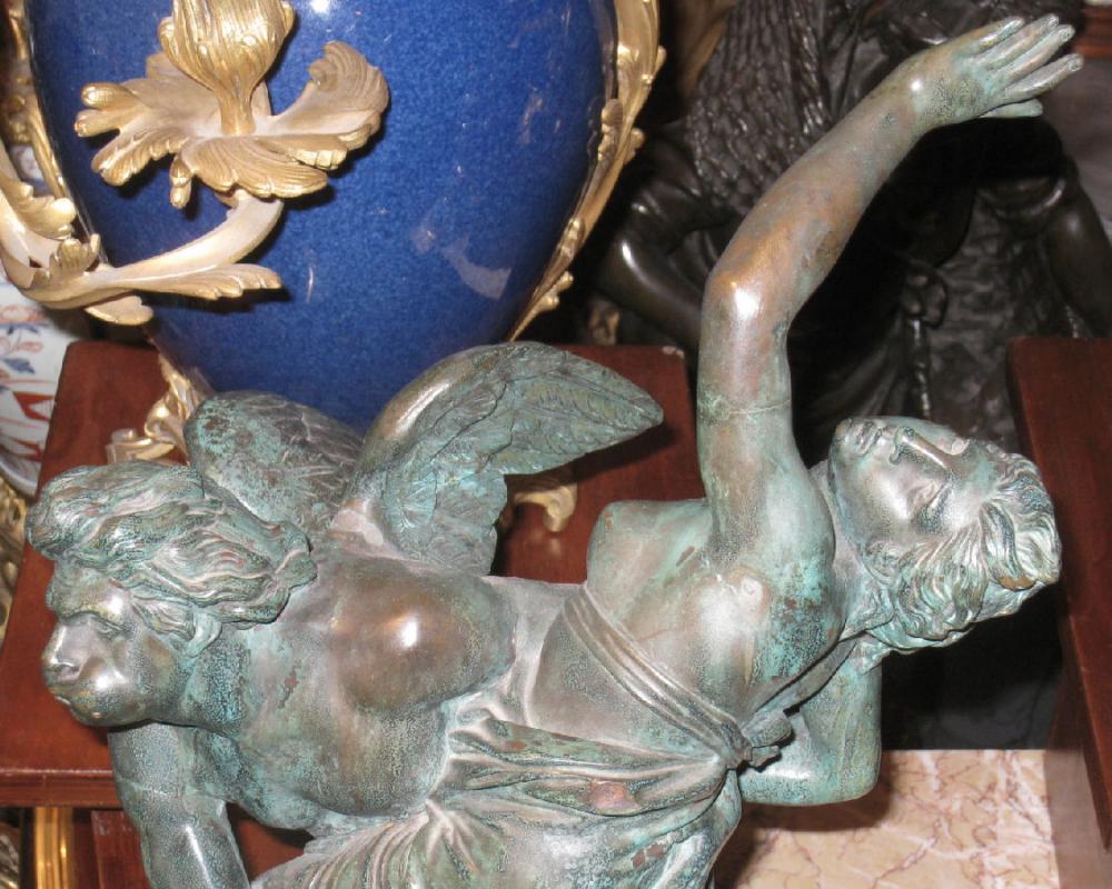 Pair Verdigris Bronze Sculptures of Roman & Greek Gods After Louis Simon Boizot