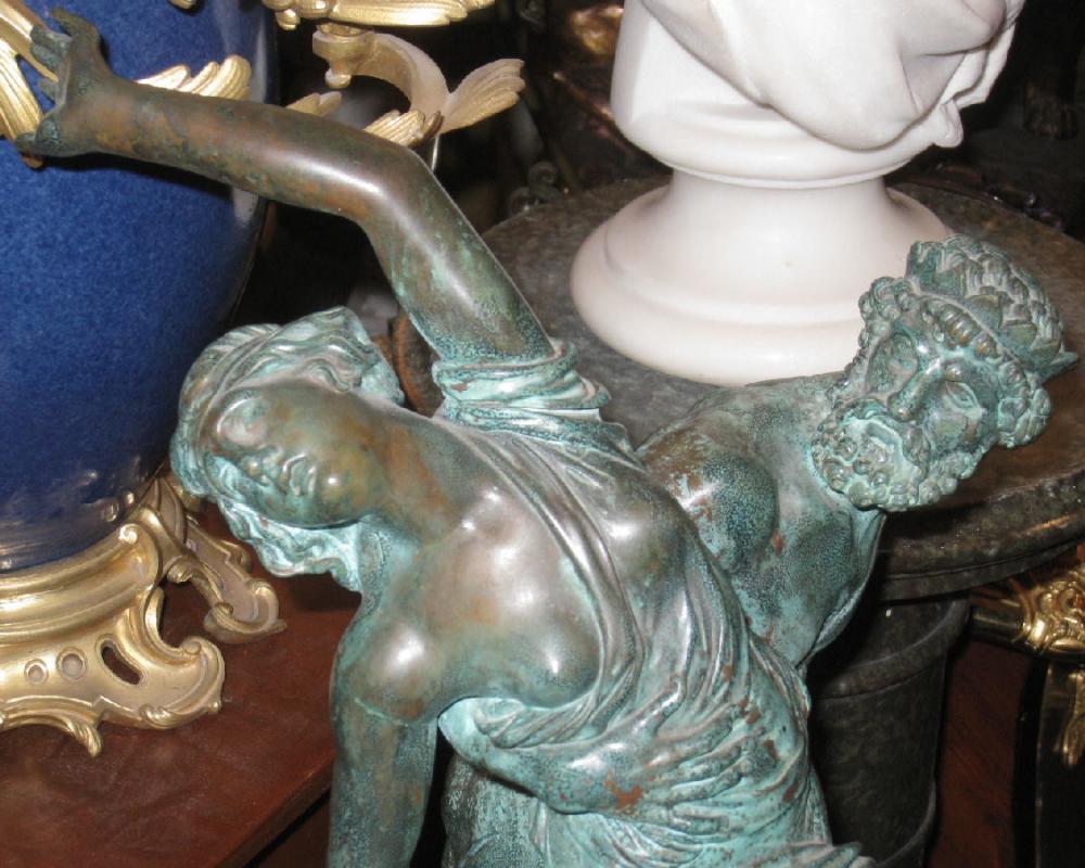 Pair Verdigris Bronze Sculptures of Roman & Greek Gods After Louis Simon Boizot