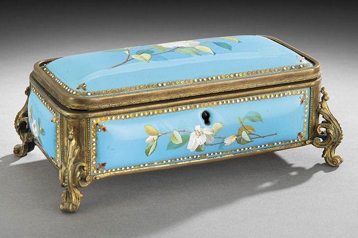 Antique French Enamelled Bronze Jewelry Casket Box
