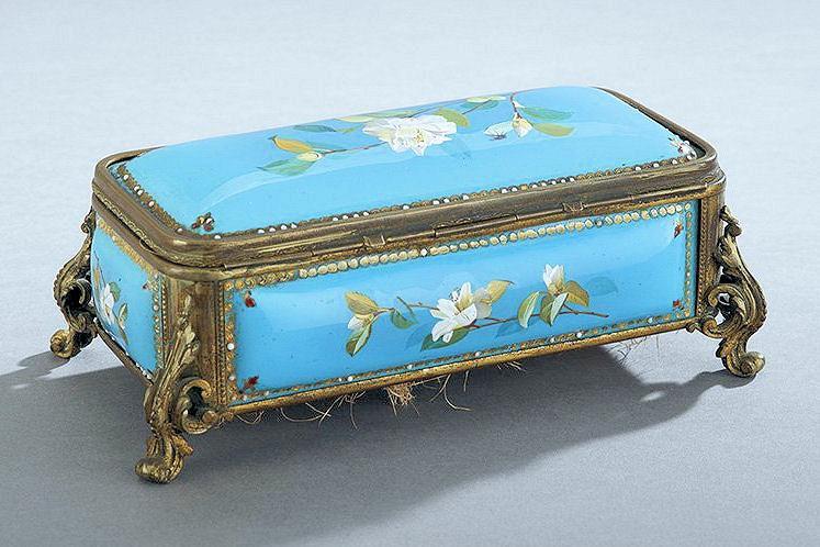 Antique French Enamelled Bronze Jewelry Casket Box