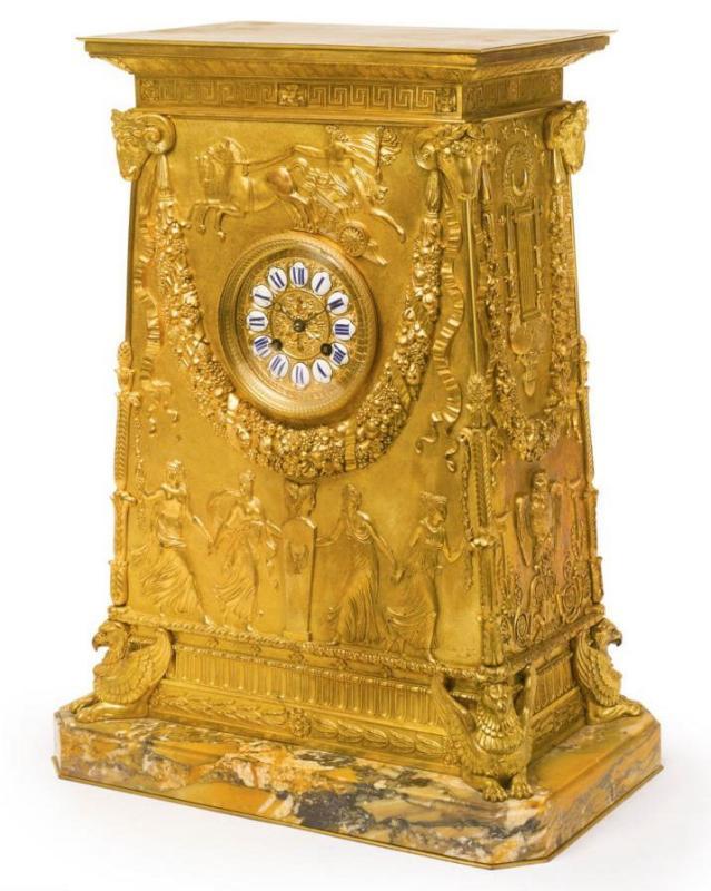 Antique French Empire Style Gilt Bronze Mantel Clock After Percier et Fontaine