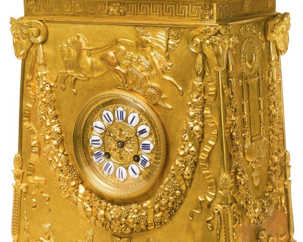 Antique French Empire Style Gilt Bronze Mantel Clock After Percier et Fontaine