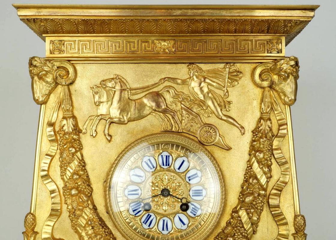 Antique French Empire Style Gilt Bronze Mantel Clock After Percier et Fontaine