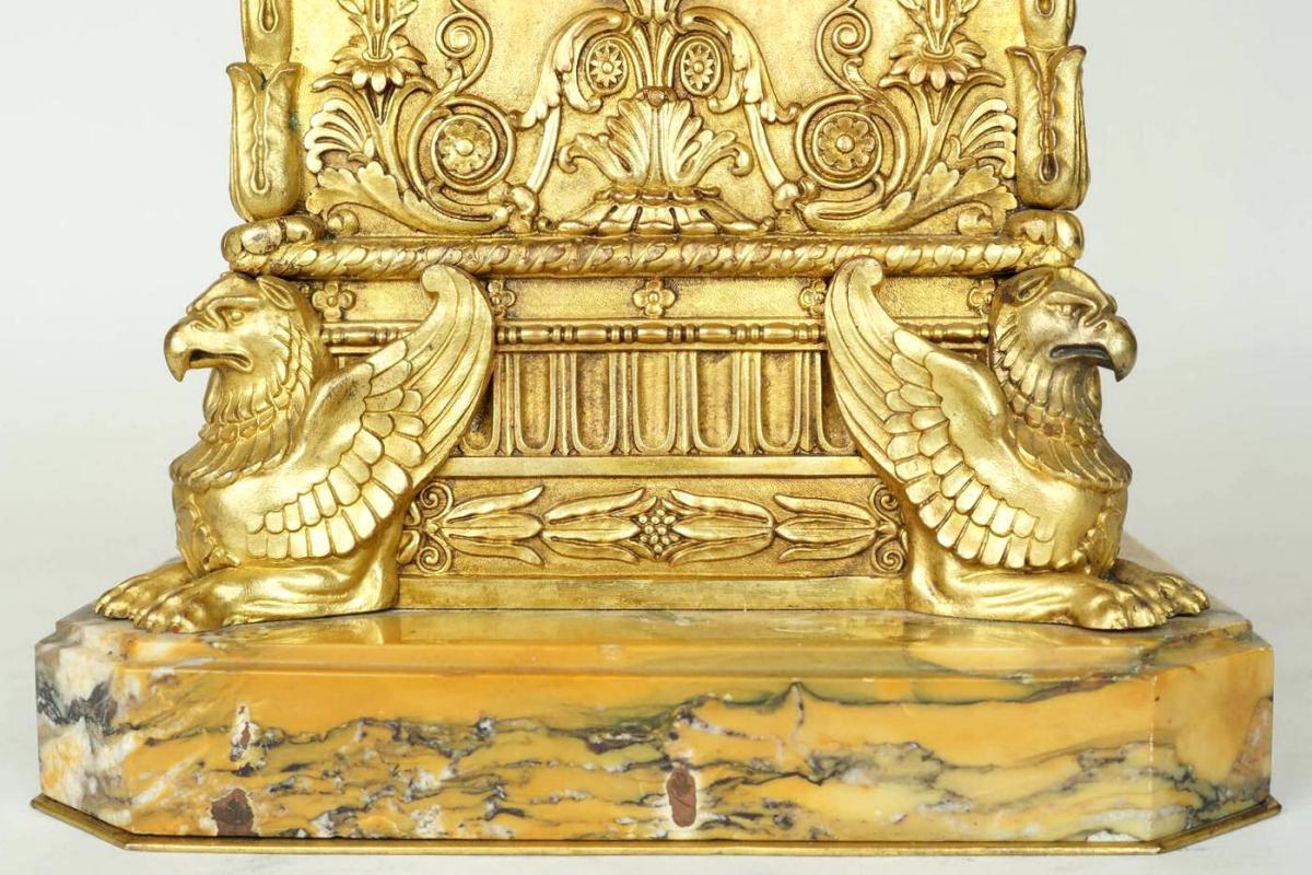Antique French Empire Style Gilt Bronze Mantel Clock After Percier et Fontaine