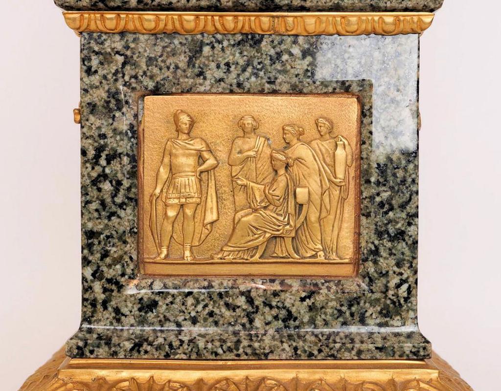 Pair Roman Neoclassical Gilt Bronze Mounted Granite Obelisks