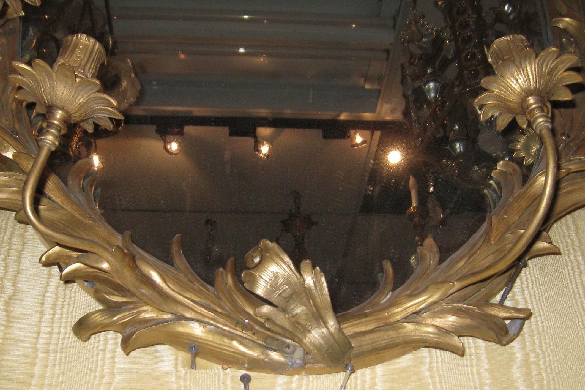 Antique Louis XV Style Gilt Bronze Girandole Mirror