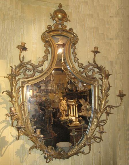 Antique Louis XV Style Gilt Bronze Girandole Mirror