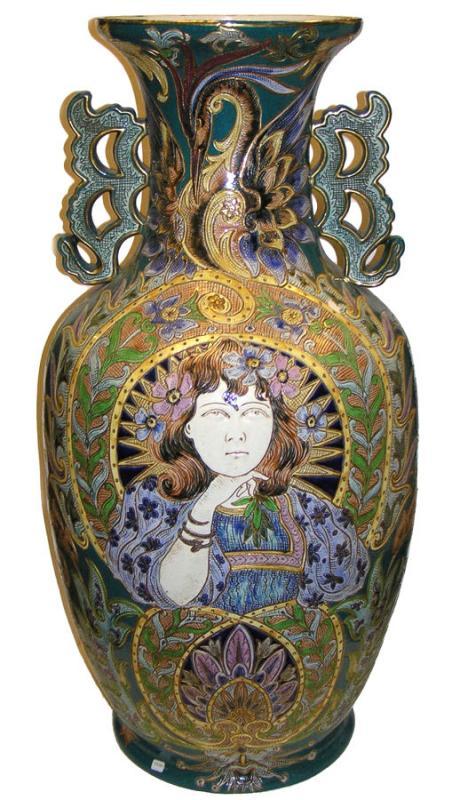 Monumental Antique Wasmuël Barbotine Faïence Vase