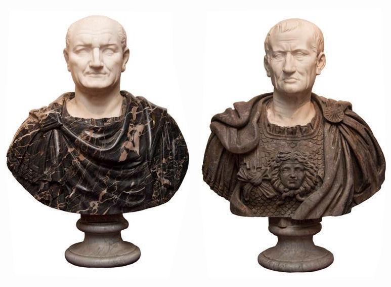 Pair Antique Grand Tour Italian Roman Emperor Marble Busts Sculptures