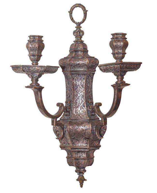Pair Antique Silvered Bronze Renaissance Revival Sconces Possibly by Caldwell