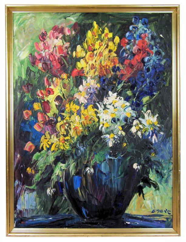 1968 EMERIC Impressionist Floral Still Life Oil Painting by Emeric