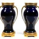 Pair of Sevres Palace Size Neoclassical Cobalt Blue Vases with Gilt Bronze Mounts